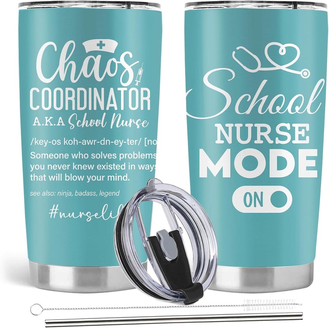 School Nurse Gifts, Nursing School Student Nurses Week Gifts, 20oz Stainless Steel Tumbler with Lid Straw