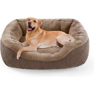 INVENHO Large Dog Beds Large Sized, Washable Orthopedic Warming Soft Sleeping Durable with Anti-Slip Bottom (L (35"x25"x9"), Dark Brown)