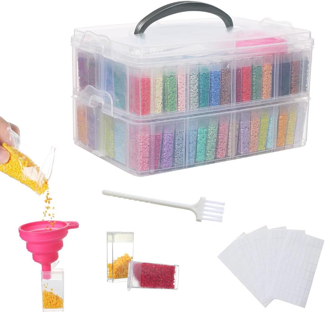 Douorgan 2-Tier Diamond Painting Storage Containers Portable Bead Organizer and Storage Box Stackable Arts & Crafts Organizers for Nail Charms Seed, 160 Rectangular, Funnel, Stickers Douorgan 2-Tier Diamond Painting Storage Containers Portable Bead Organizer and Storage Box Stackable Arts & Crafts Organizers for Nail Charms Seed, 160 Rectangular, Funnel, Stickers