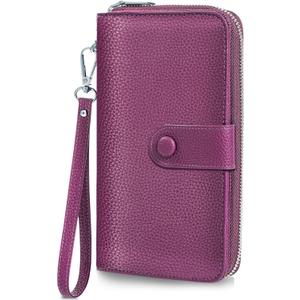 Wristlet Wallets for Women RFID Blocking, Large Capacity Long Wallet Women Leather Credit Card Holder (Yy-Purple)