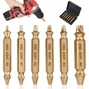 Screw Extractor Set,6 Pcs Gift Screw Remover and Extractor Kit Stripped HSS 2-in-1 Bolts Drill Bit Tools High-Speed Steel Remover for Men Husband Boyfriend Easy Removal of Rusty Broken