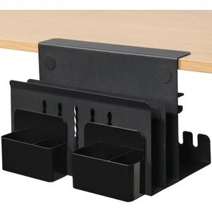 MAXECHO Desk Side Storage, Under Desk Laptop Mount, Table Side Hanging File Organizer, No Drill Clamp On Cable Management Tray, Laptop Holder with Magnetic Pen Holder for Office and Home, Load 22 Lbs (Black)