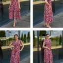 BLENCOT Womens Cotton Floral Maxi Dresses Casual Flowy Boho Dresses Summer Ruffle Short Sleeve V Neck Dress with Pockets (L)
