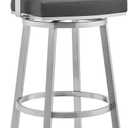 Armen Living Lorin Modern 26" Seat Height Gray Faux Leather and Brushed Stainless Steel Metal Swivel Bar Stool for Kitchen Island Counter