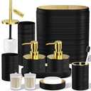 InnJoey Bathroom Set, 10PC Bathroom Accessory Set, Black Bathroom Accessories, Black and Gold Bathroom Set with Trash Can, Soap Dispensers