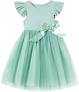 Toddler Girls Ruffle Sleeve Tulle Dress Elastic Waist Bow Kid Casual Sundress, Size 120