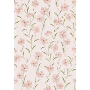 17.3"x394" Pink Floral Wallpaper Daisy Flower Nursery Wallpaper Peel and Stick Self Adhesive Contact Paper Pink and Green Leaf Wall Paper Removable Stick on Wall Decor Renter Friendly
