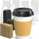 100 Pack 12 oz Disposable Coffee Cups with Lids and Sleeves, Sturdy Thick Paper & Leak-free Insulated to Go Paper Hot Coffee Cups with Sip Lids for Hot & Cold Beverage | with Lids, and Sleeves, Sturdy, Leak-free, Insulated, to Go Coffee Cups