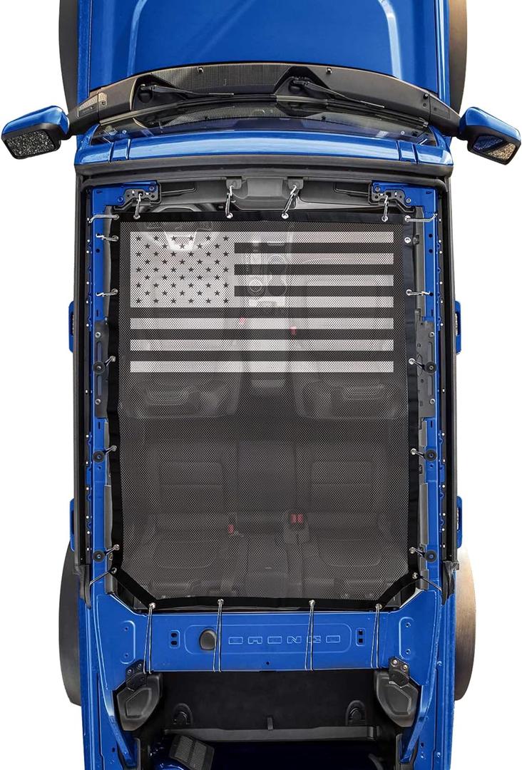 sukemichi Sunshade for Ford Bronco, Mesh Sun Shade Bikini Top Cover Bimini Top for Ford Bronco Accessories 2021 2022 2023 2024 2025 4 Door - Blocks UV, Wind, Noise, (Flag)