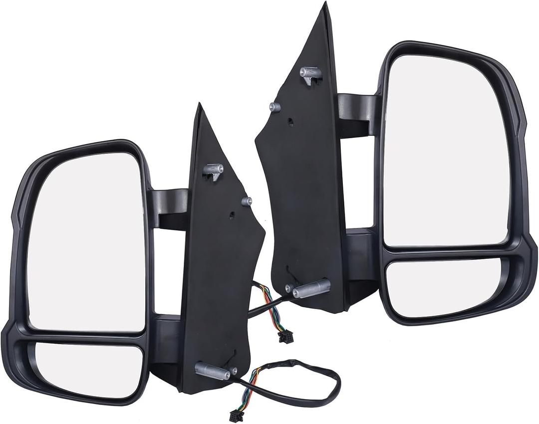 2PCS 5VF00JXWAE 5VF01JXWAE Power Outside Rear Door Mirror Left Driver & Right Passenger Side w/Turn Signal For 2014-2023 Ram ProMaster 1500 2500 3500, Heated Power Folding Black View Mirror