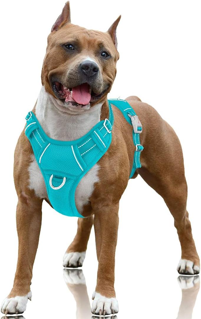 BARKBAY No Pull Dog Harness Large Reflective Dog Harness with Front Clip and Easy Control Handle for Walking Training Running with ID tag Pocket(Ocean Blue,L)