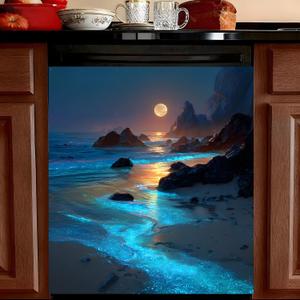 Dishwasher Magnet Cover Fantasy Seaside Scenery Dishwasher Cover Magnet Decor, Dishwasher Refrigerator Protection Cover, Kitchen Art Magnetic Sticker 23x25.5 inches