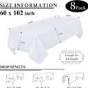 8 Packs White Table Cloth Rectangle 60x102 Inch for 6 Foot Rectangle Tables, Wrinkle Resistant Polyester Fabric Tablecloth Washable Rectangular Table Covers for Dining Wedding Party Buffet
