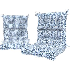 LVTXIII Outdoor High Back Chair Cushions, Seasonal Replacement Adirondack Chair Cushion with Ties, Patio Waterproof Seat Cushions for Home Garden Use (22” W x 20” D, Set of 2, Pebble Blue)