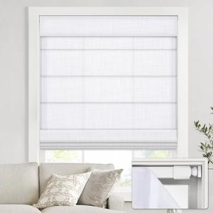 no Drill Cordless Roman Shades for Windows, 48" W  64" H - Light Filtering - Linen - White