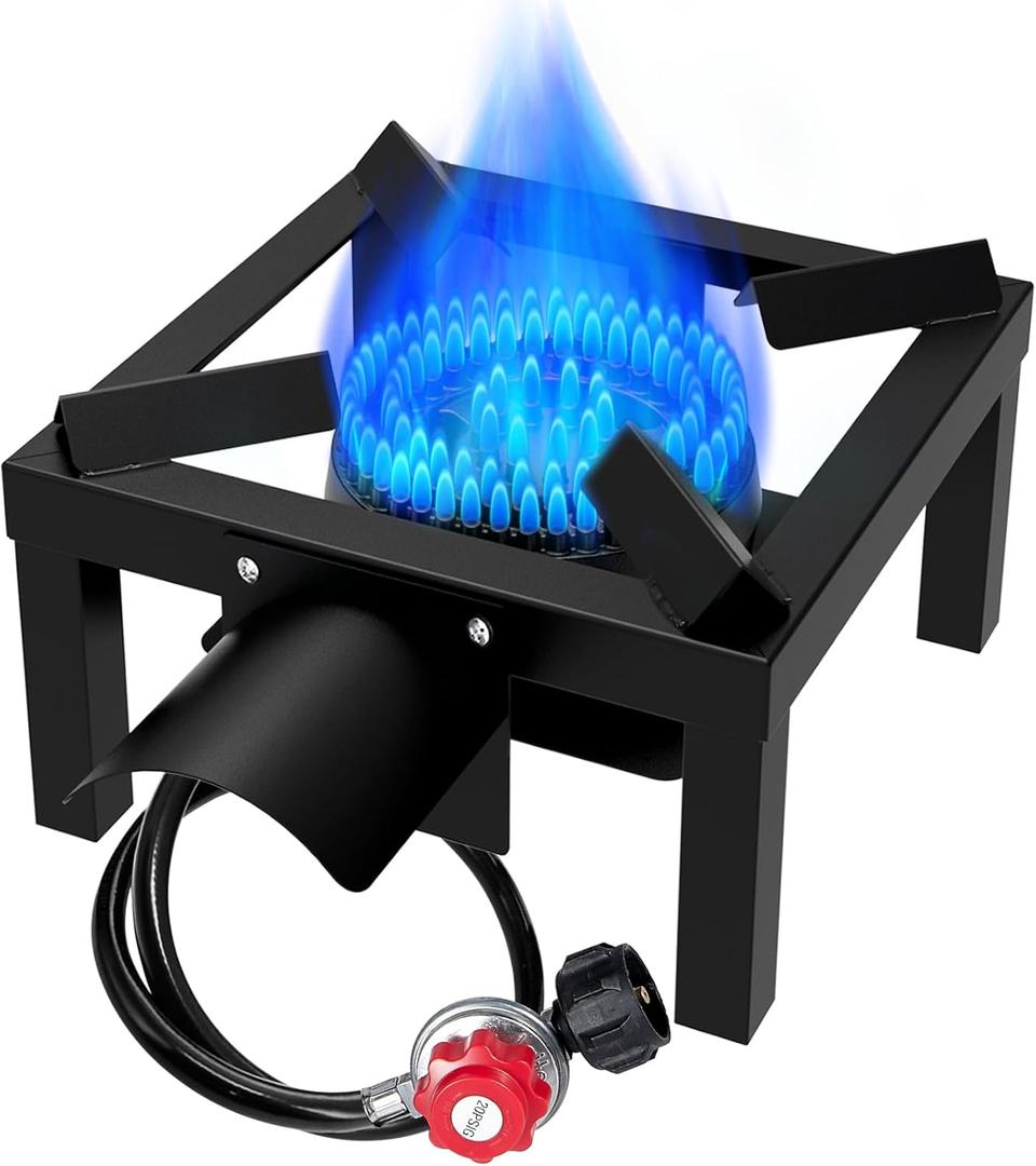 Propane Burner,100,000 BTUs High Pressure Single Propane Stove with 4.1ft 0-20Psi Adjustable Hose with Regulator,Gas Stove for Outdoor Cooking, Turkey Fry, Seafood Boil