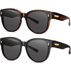 Polarized Fit Over Glasses Sunglasses for Women Stylish Oversized Cover Round UV400 Cat Eye Shades for go out Driving