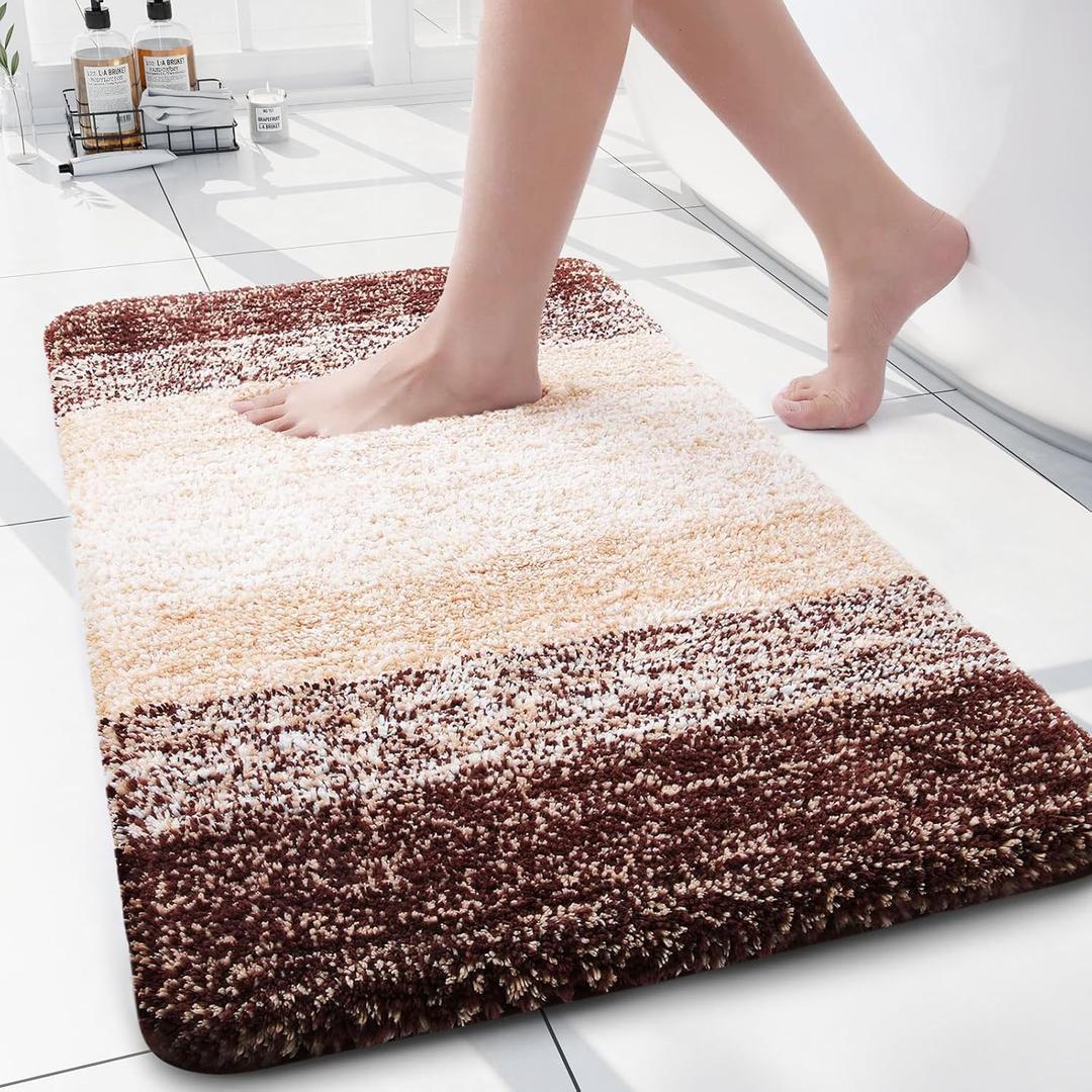 Arotive Microfiber Bathroom Rugs, Shaggy Soft and Absorbent Bath Rug, Non-Slip, Thick Plush Machine Washable Dry Bath Mats for Bathroom, Tub and Shower, 24x16, Brown, Rectangular