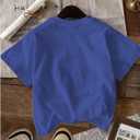 Women's Graphic Letter Tee Crew Neck Drop Shoulder Trendy Summer T Shirt Short Sleeve Vintage Car Print Top (Blue, L)