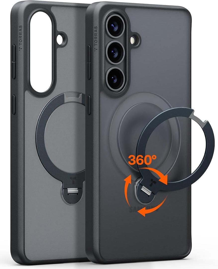 TORRAS Ostand Q3 Spin for Samsung Galaxy S26 Case, 360 Magnetic Stand, Fit for MagSafe, 4X Military-Grade Shockproof, Built-in Kickstand, Slim Phone Case for Samsung Galaxy S26 Case, Black