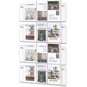 DoubleFill 4 Pack 21" Clear Acrylic Magazine Holder Wall Mount Hanging Bookshelf Magazine Rack Brochure Holder for Waiting Room, Living Room, Office, Home Display