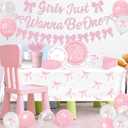190Pcs Pink Bow 1st Birthday Decorations, Baby Girl First Birthday Party Supplies Includes Girls Just Wanna Be One Plates Napkins Cups Tablecloth Banner Balloons for Girls Bow Party Decor