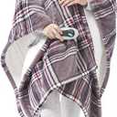 Beautyrest Wearable Electric Poncho Wrap Blanket, Ultra Soft Sherpa & Berber Fleece Heated Throw, UL Certified & Oeko-TEX, 3 Heat Settings & 2 Hour Auto Shutoff, Gift-Ready, 50" x 64", Grey Plaid