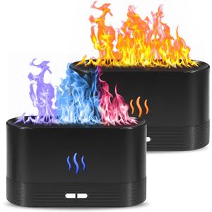2 Pack Essential Oil Diffuser,Colorful Flame Air Aroma Diffuser Humidifier,Upgraded 7 Flame Colors Noiseless Essential Oil Diffuser for Home,Office,Yoga with Auto-Off Protection(180mL,Black)