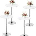 Wolkemer 4 Pack 2 Foot White Fitted Tablecloth 24 Inch Round Elastic Edges Table Cloth, Spandex Stretch Table Cover with Machine Washable Fabric for Wedding Party Picnic Dining Indoor Outdoor