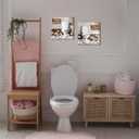 WELMECO Farmhouse Bathroom Wall Art Toilet Rules Sign Rustic Daisy Butterfly Painting Pictures Bathroom Wall Decor Framed Canvas Prints 12x12inchx2Pieces Brown (Pink)