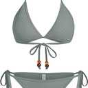 ZAFUL Women Bikini Set Two Piece Textured Beaded Tie Back Halter Cheeky Swimsuit Bathing Suit (Small, 0467-lightgreen)