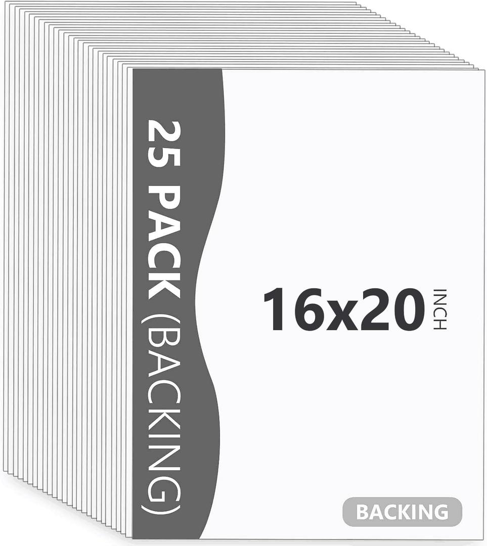 25 Pack Backing Boards Only - 16x20 Uncut White Matboards, Acid Free Backerboards for Art Prints, Ideal for Photos/Pictures/Prints/Frames/Arts