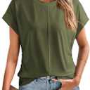 Dokotoo Spring Tops for Women 2025 Cap Sleeve Side Ruched Summer Tops for Women Trendy Women Clothing (S)