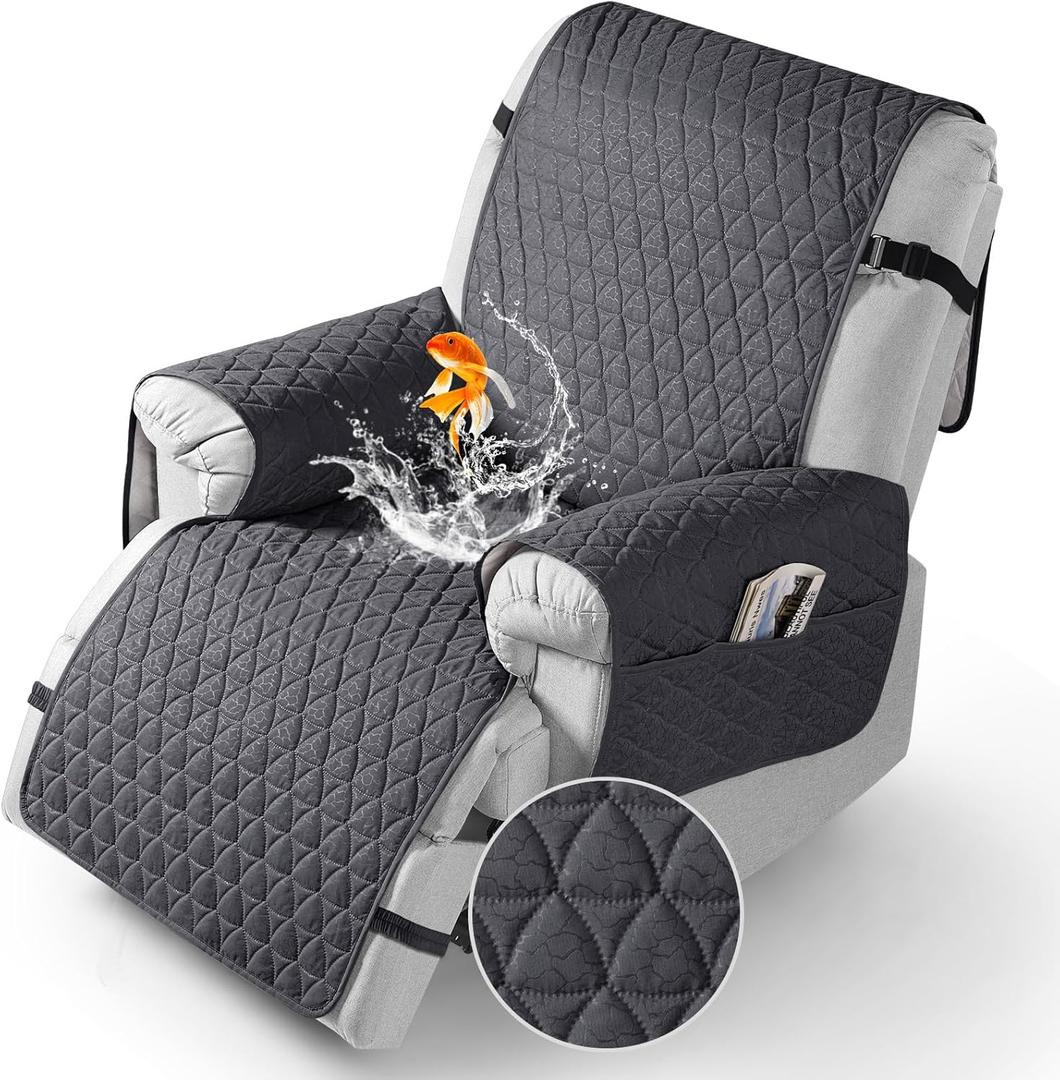 TAOCOCO 100% Waterproof Recliner Cover - Recliner Cover with Non-Slip Granule, Recliner Chair Covers with Elastic Band, Recliner Chair Covers for Reclining Chair(Dark Grey,Large-28'')