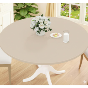 Smiry Round Picnic Tablecloth, Waterproof Elastic Fitted Table Covers for 57" - 68" Tables, Wipeable Flannel Backed Vinyl Tablecloths for Camping, Indoor, Outdoor, Color Beige