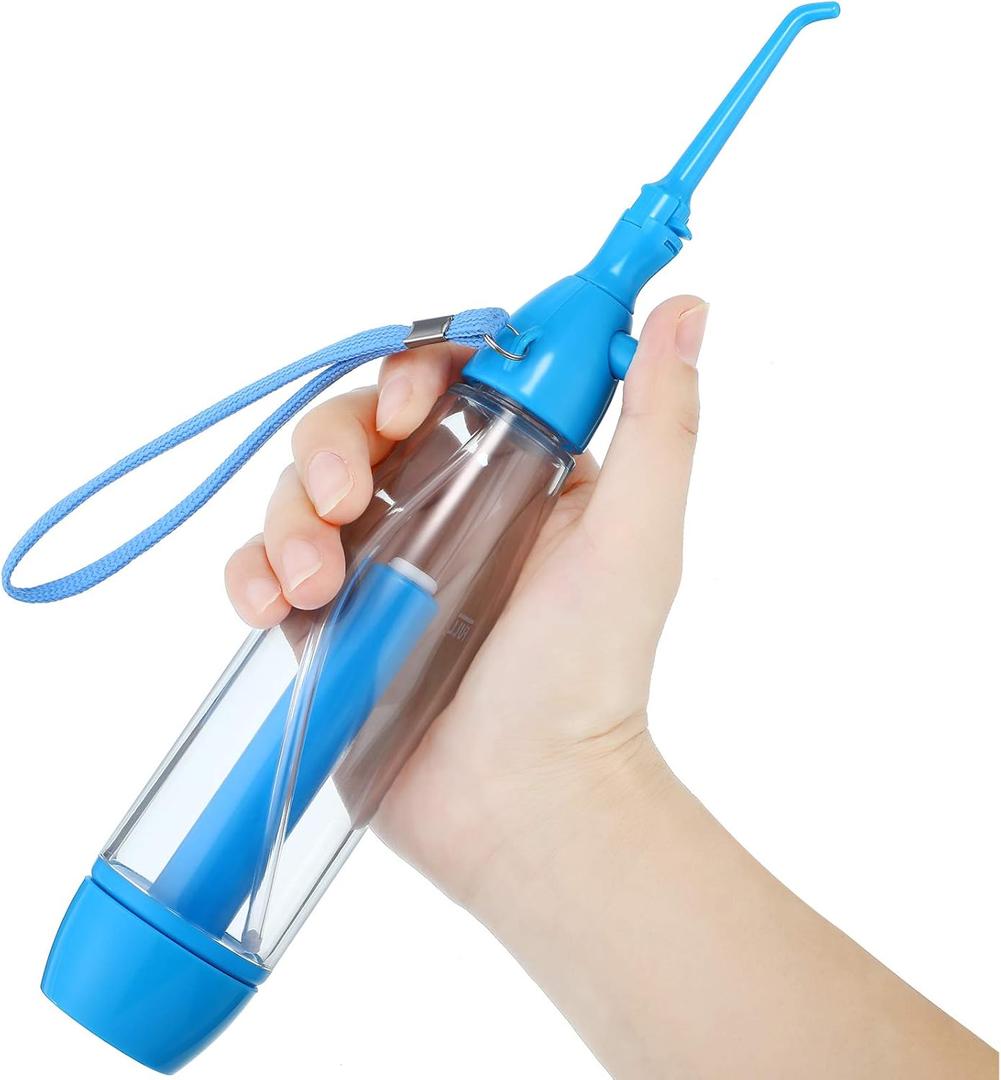 Water Dental Flosser for Teeth Oral Irrigator Water Teeth Cleaner Non Electric Portable Affordable Oral Irrigator Cordless Manual Air Pressure Simple Operation for Home and Travel (Blue)