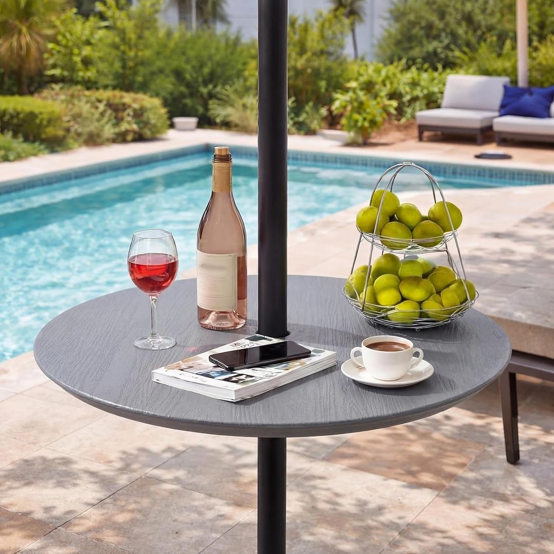 Novabright 20" Outdoor Adjustable Umbrella Table with 1.5" Hole, HDPE Patio Umbrella Pole Table Tray, Portable Round Top Height Adjustable for Grassland Patio, Backyard, Beach, Garden, Poolside