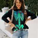 Women Gothic Skeleton Sweatshirt Punk Oversized Skull Graphic Sweater Y2K Halloween Long Sleeve Hoodies Pullover (Black)