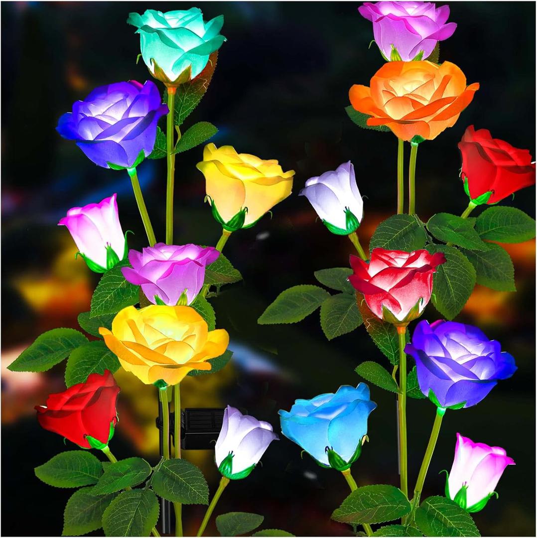 TONULAX Solar Garden Lights - Upgraded Outdoor Light, 7 Color Changing Rose Lights for Yard,Garden Decoration, Enlarged Solar Panel, More Realistic Rose Flower (4 Packs)