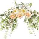 Artificial Swag Flowers Floral Swag Artificial Peony Arch Swag Artificial Greenery Flower Swag Spring with Green Leaves for Home Front Door Wedding Arch Garden Party Tabletop Wall Decor