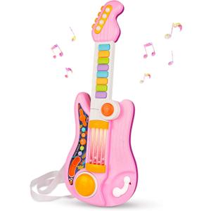 Kids Guitar 2 in 1 Music Toys Piano for Kids Electric Guitars with Strap Toddler Musical Instruments Toys for 3 4 5 Year Old Girls Gifts (Pink)