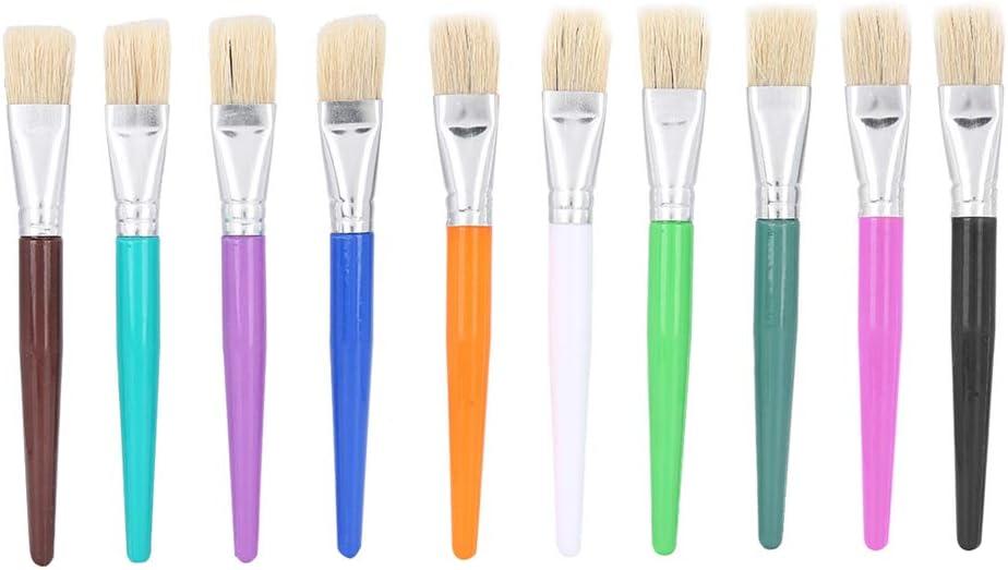 10PCS Set Paint Brush Children Oil Watercolor Painting Candy Color Plastic Handle Bristle Hair Gouache Drawing Kit for Kids (Flat Peak)