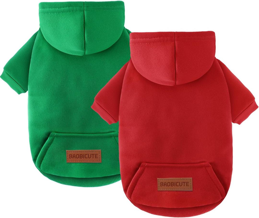 2 Pack Dog Hoodie Warm Hood Dog Sweater Cold Weather Small Dogs Sweatshirt Comfort Pet Clothes for Small Medium Dogs with Pockets Cats Chihuahua Clothes for Male Female Girl Boy Sporty Daily Wear XS