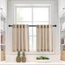 NICETOWN Linen Short Curtains for Kichen 30 inch Long 2 Panels, Rod Pocket & Back Tab Semi Sheer Window Tiers Privacy Added with Light Filtering Valances for Bedroom/Living Room,Angora, W34 x L30