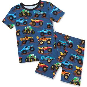 babee Reshinee Bamboo Viscose Toddler Pajamas Boys Girls Kids Baby Cool Short Summer Monster Truck Pjs Set 6-7Y Two Piece