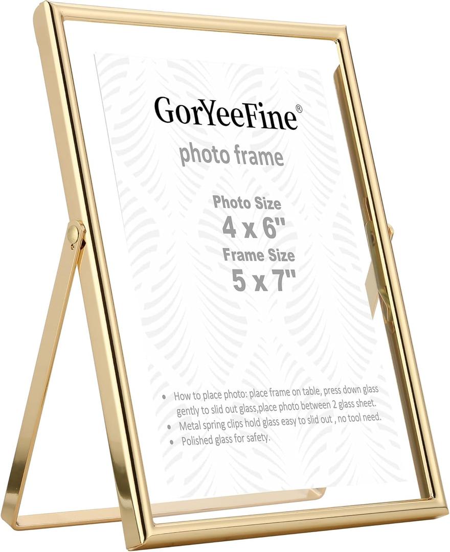 Gold 5x7" Floating Picture Frames Adjustable for (3.5x5" & 4x6") Photos Elegant Tabletop/Shelf Display Picture Frames,Classy Wedding Frame,Thanksgiving,Christmas Gift Frame for Home & Office Decor
