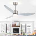 52" Ceiling Fans with Lights and Remote, Quiet DC Motor, 3 Reversible Blades, Modern Brushed Nickel Ceiling Fan with 3-Color LED Light Fandelier for Bedroom Living Room