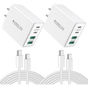 2-Pack iPhone 16 15 Fast Charger Block with 6FT USB C Cable, 40W 4-Port USB C Charging Block for iPhone 16 15 Pro Max Plus Series/iPad Pro, Samsung, Multi Wall Plug Power Adapter Charger Box Brick