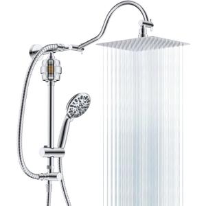 Hibbent All Metal 10'' Filtered Rainfall Shower Head Combo for Easy Reach, High Pressure Shower Head System, Handheld Showerhead, Adjustable Holder, 18'' Extension Arm, Shower Filter, 7-spray, Chrome
