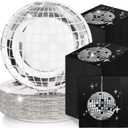 Funtery 200 Pcs 70s 80s Disco Plates and Napkins Party Supplies Includes Disco Ball Paper Plates and Napkins for 100 Guests Silver Napkin for 90s Birthday Party(Black)